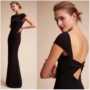 Katie May Black Cap-Sleeve Twist-Back Maxi Dress